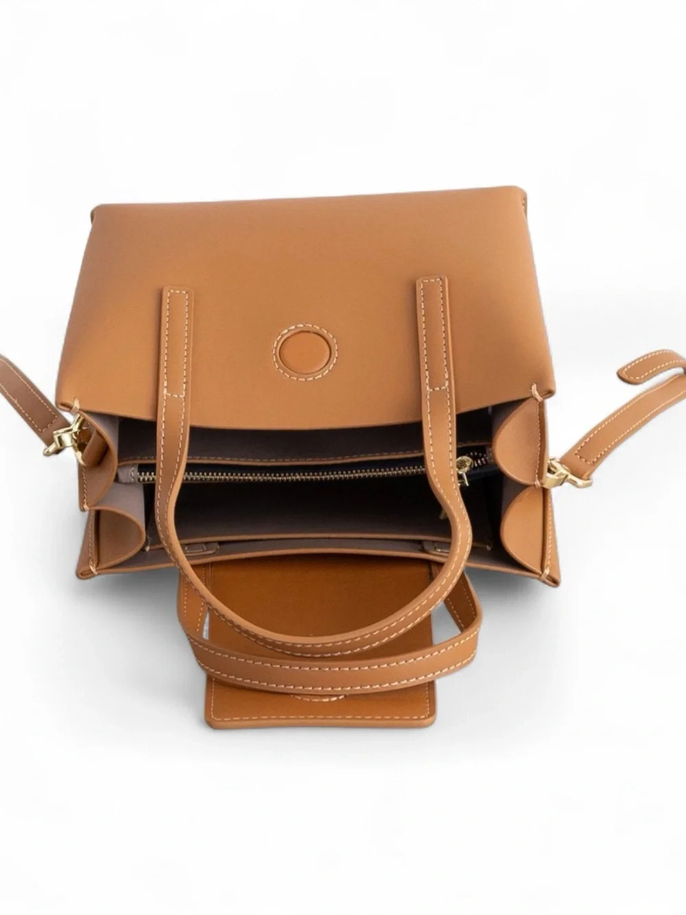 👜AALLYN Mini Stella Satchel Genuine Leather Crossbody Burnt Caramel - Picture 2 of 6